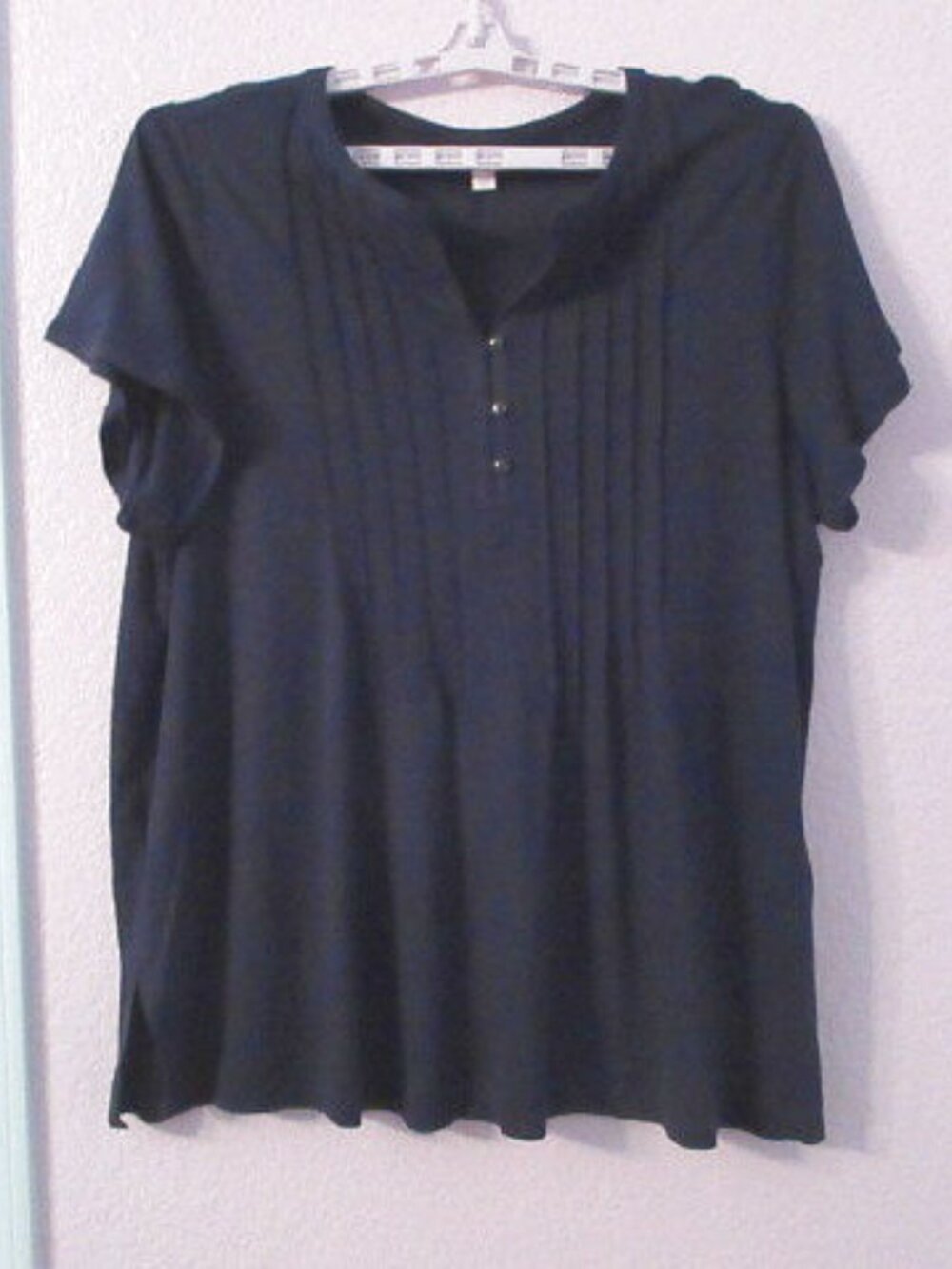 J. Jill Linen Blend Blouse Top Size 2X Pintuck Henley Stretch Tunic Minimalist - Picture 2 of 10